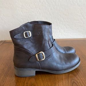 Brown Buckled Ankle Moto Boots by Report Size 10